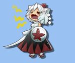  animal_ears bare_shoulders closed_eyes detached_sleeves fang hat inubashiri_momiji kuri-magu_kuroguro open_mouth shield short_hair simple_background solo sword tears tokin_hat touhou weapon white_hair wolf_ears yawning 