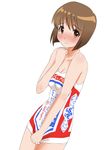  blush brown_eyes brown_hair budweiser dress face ginjyasei hagiwara_yukiho idolmaster idolmaster_(classic) short_hair shy solo 