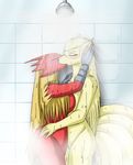  blaziken blush boob_squish breast_squish breasts breasts_frottage canine couple duo embrace eyes_closed female fox kissing lesbian love mammal multiple_tails ninetales nintendo nude pok&#233;mon pok&#233;morph romantic shower siplelpis steam video_games wet 