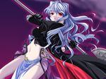  blue_hair red_eyes sakuragi_hiroyuki tagme weapon 