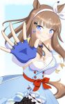  +_+ 1girl almond_eye_(the_changer)_(umamusume) almond_eye_(umamusume) animal_ears blue_dress blue_eyes blue_gloves blush bow_hairband braid braided_sidelocks breasts brown_hair checkered_collar cleavage closed_mouth colored_inner_hair commentary_request detached_sleeves dress fingerless_gloves gloves hair_ornament hairband hairclip horse_ears horse_girl horse_tail kurage-jellyfish long_hair looking_at_viewer medium_breasts multicolored_hair outstretched_arm red_button sidelocks smile solo symbol-shaped_pupils tail umamusume white_hairband x-shaped_pupils 