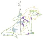  2026 alligator alligatorid anthro areola blonde_hair breasts caimon colored_line_art crocodilian digital_drawing_(artwork) digital_media_(artwork) female hair holding_object holding_stick kneeling long_hair long_snout looking_at_viewer markings messy_hair monstro_village narrowed_eyes nipples non-mammal_breasts non-mammal_nipples nude nude_anthro nude_female on_one_knee prehistoric pubes reptile scalie simple_background snaggle_tooth snout solo stick tail the_weaver thick_pubes tribal tribal_markings white_background wide_hips 