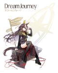  1girl absurdres ahoge animal_ears arm_support black_boots black_coat black_shorts blue_eyes boots brown_hair character_name closed_mouth coat collared_shirt compass direction_board dream_journey_(racehorse) dream_journey_(reminder_of_dreamland)_(umamusume) dream_journey_(umamusume) eyewear_strap fishnet_pantyhose fishnets glasses hair_between_eyes highres horse_ears horse_girl horse_tail long_hair long_sleeves looking_at_viewer multicolored_hair pantyhose povertyisabusee puffy_sleeves red_shirt road_sign shirt shorts sign sitting smile stay_gold_(racehorse) stuffed_animal stuffed_horse stuffed_toy suitcase tail thigh_boots thighs umamusume white_hair 