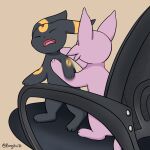  1:1 2026 acting_like_a_cat ambiguous_gender chair cute_fangs digital_media_(artwork) duo eeveelution espeon eyes_closed fangs feral fur furniture generation_2_pokemon hi_res motion_blur nintendo open_mouth pokemon pokemon_(species) quadruped tail teeth tl_peng tongue umbreon 