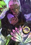  1boy buzz_cut commentary_request dark-skinned_male dark_skin enrico_pucci highres jojo_no_kimyou_na_bouken made_in_heaven_(stand) male_focus priest short_hair stand_(jojo) stone_ocean very_short_hair white_hair whitesnake_(stand) z_4rgm 
