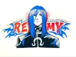  1boy bishounen black_jacket blue_eyes blue_hair closed_mouth hair_between_eyes highres jacket limited_palette long_hair looking_at_viewer male_focus remy_(street_fighter) simple_background solo street_fighter street_fighter_iii_(series) toubankaware traditional_media upper_body white_background 
