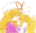  animal_ears child closed_eyes fox_ears fox_tail hat heart hug kiss meeko multiple_girls no_hat no_headwear nose_kiss sketch tail touhou wince yakumo_ran yakumo_yukari younger yuri 