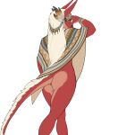  accessory anthro blue_eyes bottomless bottomless_anthro bottomless_female bracelet butt claws clothed clothing digital_media_(artwork) dragon feather_in_hair female finger_claws fur furred_dragon furred_scalie hair hair_accessory headband hi_res jewelry looking_at_viewer looking_back looking_back_at_viewer loose_feather mischa_(character) mischadot mythological_creature mythological_scalie mythology pointy_ears poncho portrait prick_ears rear_view red_body scalie simple_background solo tail tail_mane three-quarter_portrait white_background white_hair 
