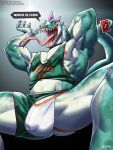 3:4 amon-sydonai anthro biped bodily_fluids bottomwear bottomwear_aside bulge claws clothed clothing clothing_aside facial_piercing genital_fluids goat_(movie) hi_res jockstrap komodo_dragon lizard looking_at_viewer looking_down looking_down_at_viewer male modo_olachenko monitor_lizard nipple_piercing nipples nose_piercing nose_ring patreon piercing pink_nipples precum precum_through_clothing precum_through_underwear presenting_bulge raised_clothing raised_shirt raised_tank_top raised_topwear reptile ring_piercing saliva saliva_string scalie sharp_teeth shirt shorts simple_background solo speech_bubble spread_legs spreading tank_top teeth text tongue tongue_out tongue_piercing topwear underwear uno uno_reverse_card url wet wet_clothing