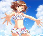  brown_eyes brown_hair kamiko_to_seiryoku misaka_mikoto short_hair sky swimsuit to_aru_kagaku_no_railgun to_aru_majutsu_no_index 