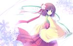  absurdres bad_id bad_pixiv_id bow flower hair_flower hair_ornament hieda_no_akyuu highres japanese_clothes kimono muku_(apupop) purple_eyes purple_hair short_hair smile solo touhou 