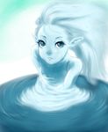  blue_eyes blue_hair blue_skin elemental elemental_(creature) monster_girl pointy_ears ripples water 