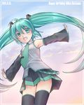  :d ahoge aqua_eyes aqua_hair bad_id bad_pixiv_id detached_sleeves hatsune_miku long_hair mystmu necktie open_mouth outstretched_arms skirt smile solo spread_arms thighhighs twintails very_long_hair vocaloid 