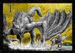 ambiguous_gender armor black_border bloody_wolf_(elden_ring) border commentary_request countdown_illustration dragon elden_ring erdtree_(elden_ring) flying_dragon_agheel full_armor full_body greyscale_with_colored_background helm helmet highres horseback_riding in-universe_location lake outdoors plume riding signature splashing sword tarnished_(elden_ring) tobita_nikiichi torrent_(elden_ring) tree weapon yellow_background 