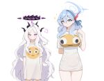  ako_(blue_archive) black_halo black_horns blue_archive blue_hair blue_halo demon_girl demon_horns halo highres hina_(blue_archive) horns multiple_horns prefect_team_(blue_archive) purple_eyes purple_halo white_hair xingyun_fankic 