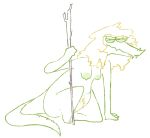  2026 alligator alligatorid anthro areola blonde_hair breasts caimon colored_line_art crocodilian digital_drawing_(artwork) digital_media_(artwork) female hair holding_object holding_stick kneeling long_hair long_snout looking_at_viewer messy_hair monstro_village narrowed_eyes nipples non-mammal_breasts non-mammal_nipples nude nude_anthro nude_female on_one_knee prehistoric pubes reptile scalie simple_background snaggle_tooth snout solo stick tail the_weaver thick_pubes white_background wide_hips 