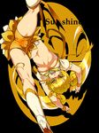  bike_shorts blonde_hair boots bow breasts character_name cure_sunshine heartcatch_precure! ikezaki_misa knee_boots legs long_hair magical_girl medium_breasts myoudouin_itsuki navel open_mouth orange_bow precure shorts shorts_under_skirt solo twintails underboob wrist_cuffs yellow yellow_bow yellow_eyes 