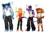 anthro athletic athletic_anthro athletic_male avian back_wings barefoot big_ear bird blonde_hair blue_body blue_hair book bottomwear bubba_bubbaphant canid canine canis catnap_(poppy_playtime) chicken clothing cocky_smile dogday_(poppy_playtime) domestic_cat domestic_dog ear_piercing elephant elephantid feet felid feline felis galliform gesture group hair hand_gesture hi_res jacket jewelry kickinchicken long_tail male mammal meteorii556 mob_entertainment necklace orange_body orange_hair oversized_bottomwear oversized_clothing oversized_pants pants phasianid piercing poppy_playtime proboscidean proboscis_(anatomy) purple_body purple_hair redesign shirt shorts sleveless_shirt smile smiling_critters tail talons thumbs_up toes topwear trunk_(anatomy) wings yellow_body
