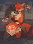  alley animal_genitalia animal_penis anthro bodily_fluids brown_body brown_fur canid canine canine_genitalia canine_penis canis crossover cum cum_in_ass cum_inside disney dreamworks duo english_text fewiesh fox fur genital_fluids genitals green_eyes hands_on_shoulders hi_res kneeling knot male male/male mammal mr._wolf_(the_bad_guys) nick_wilde nude on_top orange_body orange_fur penis red_fox sitting text the_bad_guys true_fox wolf yellow_sclera zootopia 
