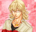  bad_id bad_pixiv_id barnaby_brooks_jr blonde_hair glasses green_eyes jacket jewelry k-996 lowres male_focus necklace red_jacket solo tiger_&amp;_bunny 