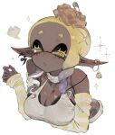  1girl arm_under_breasts arm_up bare_shoulders black_bra blonde_hair blush bra breasts cleavage closed_mouth collarbone colored_extremities colored_eyelashes colored_skin commentary_request crop_top cropped_torso cross-shaped_pupils dark-skinned_female dark_skin detached_sleeves ear_piercing earrings frye_(splatoon) gradient_hair hair_ornament hip_tattoo inkling jewelry lace-trimmed_bra lace_trim large_breasts long_pointy_ears looking_at_viewer medium_hair multicolored_hair multiple_earrings piercing pointy_ears purple_hair safety_pin shirt short_eyebrows simple_background solo sparkle splatoon_(series) star-shaped_pupils star_(symbol) strap_slip symbol-shaped_pupils tank_top tattoo tentacle_hair thick_eyebrows togetoge two-tone_hair underwear upper_body very_dark_skin white_background yellow_eyes 
