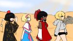  alice_margatroid ascot ata_(cookie) atasayo bampion_(cookie) black_hair blonde_hair blue_eyes bow braid breasts brown_eyes capelet closed_mouth commentary_request cookie_(touhou) dark_skin detached_sleeves dress femboyconnoisseur_(cookie) fingerless_gloves frilled_bow frilled_hair_tubes frilled_hairband frilled_necktie frills gloves hair_bow hair_tubes hairband hakurei_reimu highres hood hoodie kirisame_marisa large_breasts multiple_girls navest_(cookie) pink_ascot pink_hairband red_bow shameimaru_aya short_hair short_shorts shorts side_braid single_braid skirt skirt_set sweat touhou white_capelet 