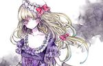  bow dress hair_bow miri_(tobira_no_mukou) solo touhou traditional_media watercolor_(medium) yakumo_yukari 