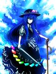  acryl bad_id bad_pixiv_id food fruit highres hinanawi_tenshi long_hair peach solo sword touhou weapon 