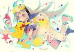  bad_id bad_pixiv_id blonde_hair blue_eyes czc_(deko) digital_media_player gen_1_pokemon headphones innertube ipod no_panties pikachu poke_ball pokemon pokemon_(creature) school_uniform serafuku shaved_ice 