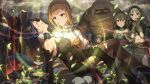  black_gloves blue_hair braid breasts card_commentary closed_eyes closed_mouth commentary_request elbow_gloves elf fantasy game_asset gloves golem green_hair idolmaster idolmaster_(classic) idolmaster_million_live! idolmaster_million_live!_theater_days long_hair looking_at_another magic miura_azusa momose_rio nagayoshi_subaru official_alternate_costume official_art outdoors pointy_ears red_eyes serious shimabara_elena short_hair sitting standing suou_momoko third-party_source 
