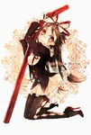  bad_id bad_pixiv_id brown_eyes brown_hair czc_(deko) drinking_straw high_heels highres kneeling minigirl original shoes solo tears thighhighs 