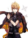  bad_id bad_pixiv_id black_coat_(kingdom_hearts) blonde_hair blue_eyes clock clock_tower jacket keyblade kingdom_hearts male_focus roxas sdhh solo tegaki tower wristband 