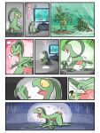  ambiguous_gender anthro butt comic detachable_tail duo generation_3_pokemon green_body grovyle hi_res leaf leaf_hair leaf_tail monobutt multicolored_body nintendo plant plant_hair pokemon pokemon_(species) pseudo_hair red_body sceptile self-harm semi-anthro tail two_tone_body yellow_sclera ys419 