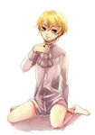  alois_trancy androgynous barefoot blonde_hair blue_eyes bottomless feet kuroshitsuji male male_focus shota sitting trap 