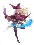  blonde_hair blue_fire boots bridal_gauntlets cape detached_sleeves fire full_body hat high_heels long_hair original purple_fire pyrokinesis shoes simple_background sio5 solo staff thigh_boots thighhighs white_background witch witch_hat yellow_eyes 