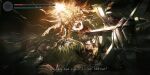  2boys armor blood blood_on_face bug chainmail chosen_undead commentary crying dark_souls_(series) dark_souls_i full_armor health_bar helm helmet holding holding_sword holding_weapon junpaku_karen knight lens_flare multiple_boys open_mouth parasite solaire_of_astora sun_print sun_symbol sunlight_maggot sword tears teeth weapon 