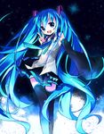  :d aqua_eyes aqua_hair bad_id bad_pixiv_id detached_sleeves hatsune_miku long_hair necktie open_mouth pf skirt smile solo thighhighs twintails v very_long_hair vocaloid 