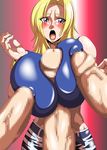  blonde_hair blue_eyes blush breasts censored clothed_sex dead_or_alive erect_nipples group_sex highres huge_breasts midriff multiple_penises nipple_fuck nipple_penetration open_mouth paizuri penis sweat tecmo tina_armstrong 