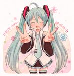  ^_^ ahoge birthday blush chibi closed_eyes face hands happy hatsune_miku long_hair shinryou_rei smile solo thighhighs twintails v very_long_hair vocaloid zettai_ryouiki 