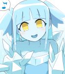  1girl blue_hair blue_skin blunt_bangs blush_stickers colored_skin commentary fewer_digits ice ice_(kasugai_(de-tteiu)) kasugai_(de-tteiu) looking_at_viewer musical_note personification pokemon regice smile spoken_musical_note twintails yellow_eyes 