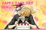  abarai_renji bleach blush cake fish food fork fruit kiss mozukuzukuzuku red_hair strawberry 