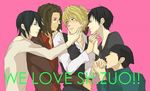  5boys black_eyes black_hair blond_hair blonde_hair blush brown_hair character_request durarara!! glasses hand_holding heiwajima_shizuo holding_hands licking male male_focus multiple_boys orihara_izaya short_hair 