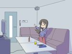  black_hair book casual controller dancing glass glasses karaoke long_hair microphone minakami_mai music nichijou open_mouth remote_control singing solo tomboo 