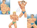  2boys abs artist_request blonde_hair blue_eyes boxing brown_hair bulge chest grin groping hair_grab handjob headband male male_focus multiple_boys multiple_views muscle nipples panties panties_aside pecs penis smile sport sports underwear wrestler wrestling wristband yaoi 