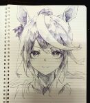  1girl animal_ears closed_mouth ear_ornament hair_between_eyes hasukurira highres horse_ears horse_girl long_hair looking_at_viewer portrait smile solo straight-on tokai_teio_(umamusume) traditional_media umamusume 