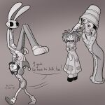  4_fingers animate_inanimate anthro big_pupils blush bucket bucket_on_head carrying_another carrying_partner confusion container dilated_pupils doll eyebrows female fingers glitch_productions group hand_on_butt hi_res humanoid innuendo jax_(tadc) kinger_(tadc) lagomorph leporid lifting_partner living_chess_piece living_doll male mammal mitten_hands motion_lines offscreen_sex pomni_(tadc) pupils rabbit ragatha_(tadc) raised_eyebrow screaming_alice speech_bubble the_amazing_digital_circus wide_eyed 