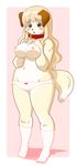  blush breasts canine female kin-shun looking_at_viewer mammal nipples panties pinup pose socks solo standing topless underwear 