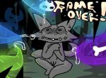  anthro blush blushing_profusely bodily_fluids bone cat_(jtlavaman) domestic_cat dungeon_mauler felid feline felis female forest_background game_over gameplay_mechanics gangbang genital_fluids genitals ghost glowing glowing_genitalia group group_sex imminent_sex jtlavaman male male/female mammal panicking precum precum_squirt questionable_consent sex sitting skeleton spirit surrounded surrounded_by_penises sweat tendrils 