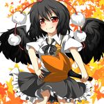  autumn bad_id bad_pixiv_id black_hair blush hat looking_at_viewer red_eyes shameimaru_aya smile solo tokin_hat touhou wings yuria_(kittyluv) 