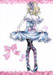  alice_margatroid bad_anatomy bow dress frills gothic_lolita high_heels lolita_fashion miri_(tobira_no_mukou) pantyhose shoes solo touhou traditional_media watercolor_(medium) 